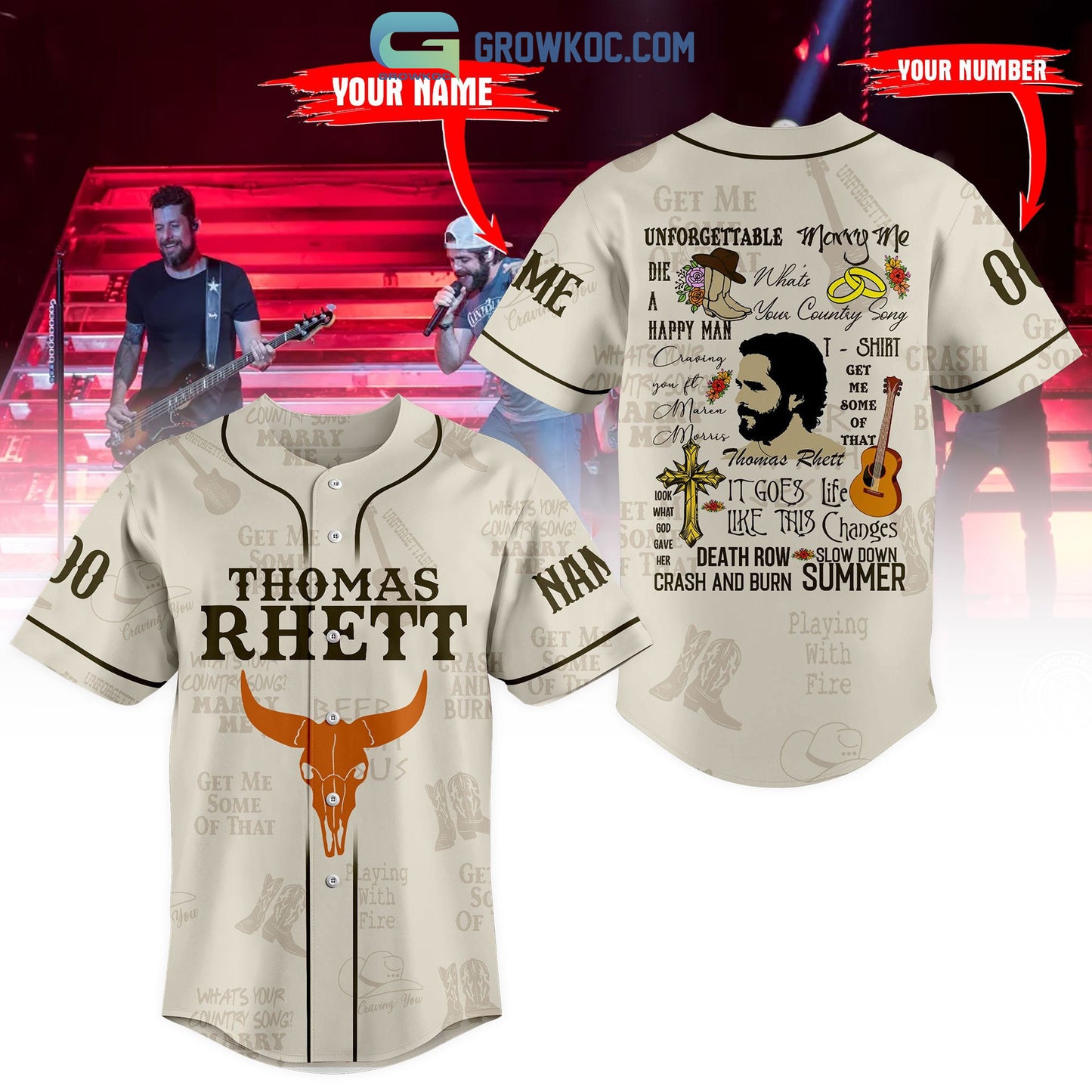 Thomas Rhett All Album Back Design Personalized Baseball Jersey