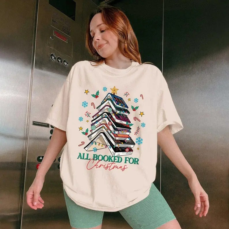 Thr0ne 0f Glass Ac0tar All B00ked f0r Christmas T-Shirt, Christmas B00k Tree Shirt, Crescent City Merch, Thr0ne 0f Glass...