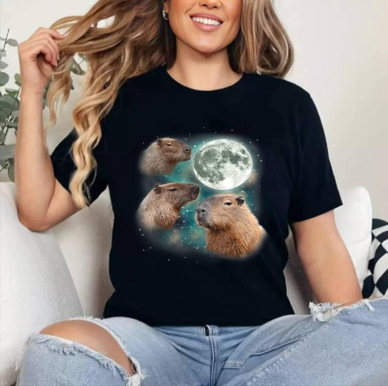 Three Capybara Moon Giant Rodents Weird Howling Parody T-Shirt ,Unisex Cotton, Top Womenswear Hoodie, Sweatshirt