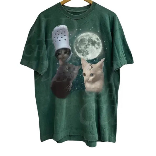 Three Cats Vintage Graphic T-shirts, Retro Cat Moon Tshirt, Cat Lovers, Funny Cat Tee, Adult Tee, Meme T Shirt, Ugly...