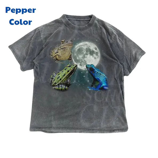 Three Frogs Vintage Graphic T-shirts, Retro Toads Moon Tshirt, Frog Lovers, Funny Cozy Sleeping Galaxy Tee, Adult Joke...