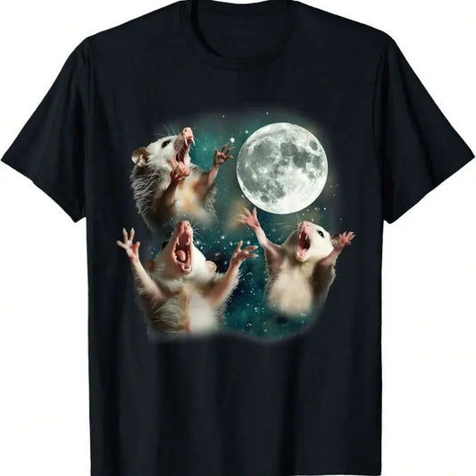 Three Possum Moon Vintage Graphic Tee | 3 Opossum Funny Weird Cursed Meme T-Shirt, Short Sleeve T-Shirts ,funny graphic...