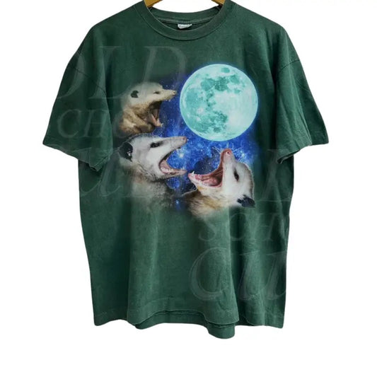 Three Possums Howling at Moon Vinatge Shirt, Retro Opossum Lover Tshirt, Funny Possum Tee, Washed Cotton Unisex Tee,...