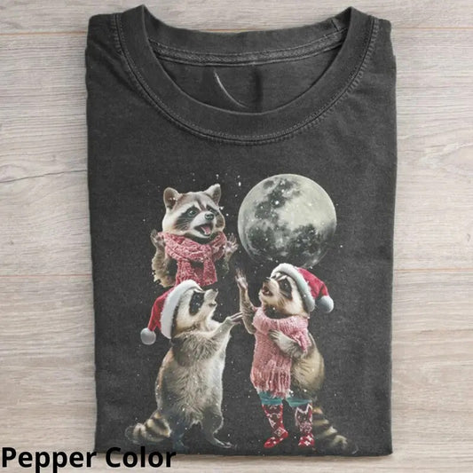 Three Raccoons Vintage Christmas T-shirt, Funny Graphic Tee Womenswear Top Streetwear Tshirt Hoodie, Sweatshirt