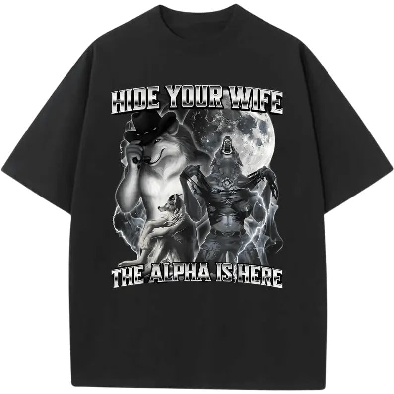 Three Turtles Vintage 90s Graphic T-shirts, Hide Your Wife The Alpha Ls Here Funny Werewolf Wolf Meme Vintage Graphic...