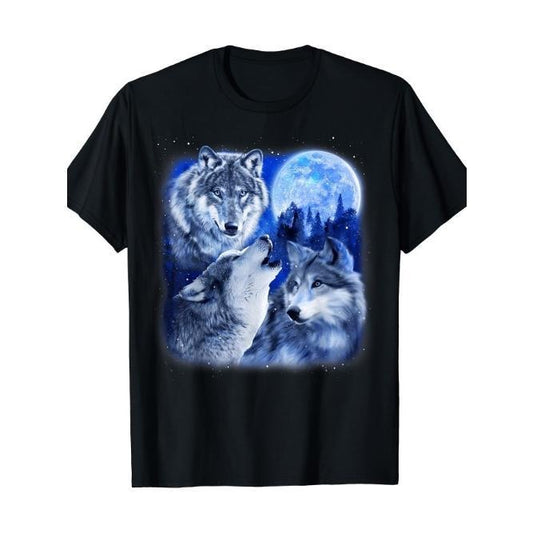 Three Wolves 3 Grey Wolves Howling at the Moon Wildlife T-shirt Made in USA Hoodie, Sweatshirt | WearSparks.com