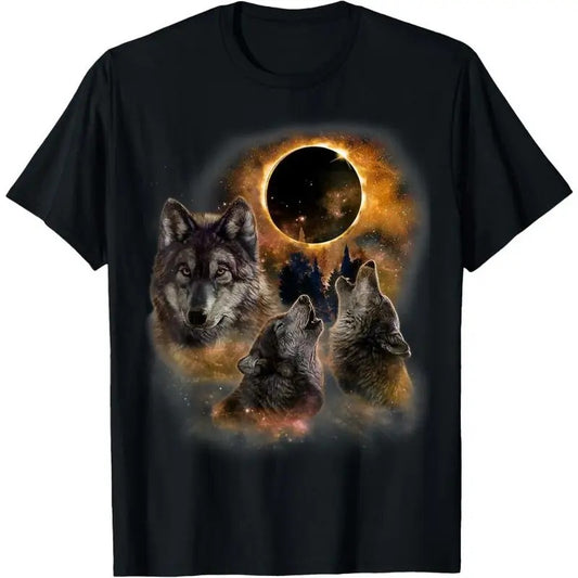 Three Wolves and Solar Eclipse, Forest Wolf Animals Wild T-Shirt Hoodie, Sweatshirt | WearSparks.com