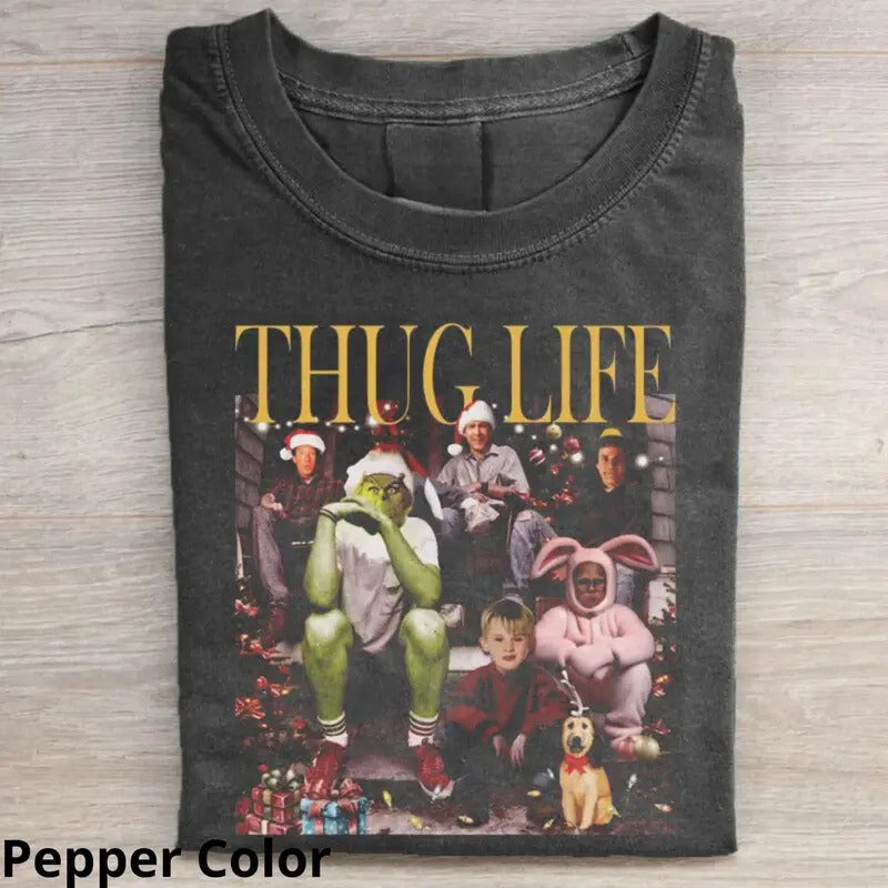 Thug Life Christmas T-shirt, Funny Graphic Short Sleeve Crewneck Tee Hoodie, Sweatshirt | WearSparks.com