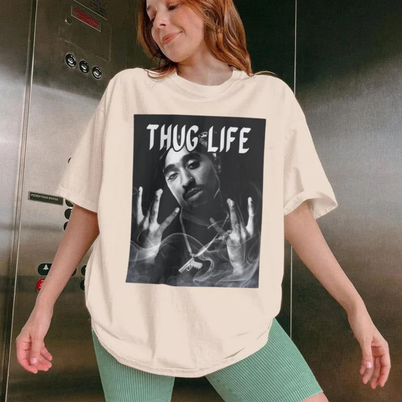 Thug Life Graphic Tee Shirt, Streetwear Top, Hip Hop Clothing, 2pac Shirt, Gift For Fan, Unisex Short Sleeve Tee Hoodie,...