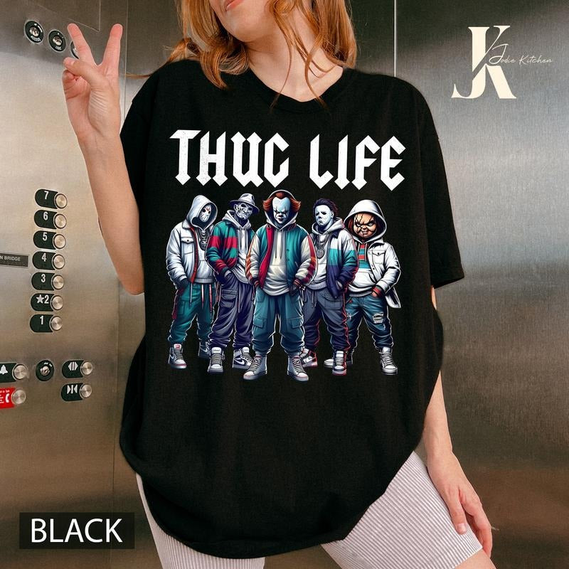 Thug Life Horror Characters Shirt, Horror Halloween T-Shirt, Michael Myers Jason Voorhees Freddy Krueger Beetlejuice...
