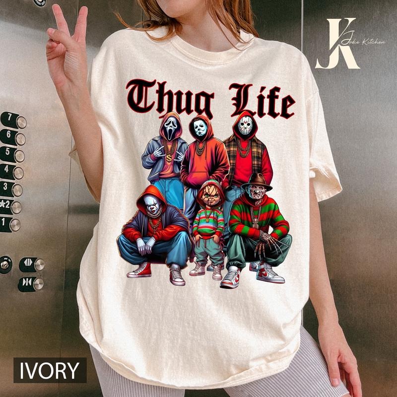 Thug Life Horror Characters Shirt, Horror Halloween T-Shirt, Michael Myers Jason Voorhees Freddy Krueger Beetlejuice...