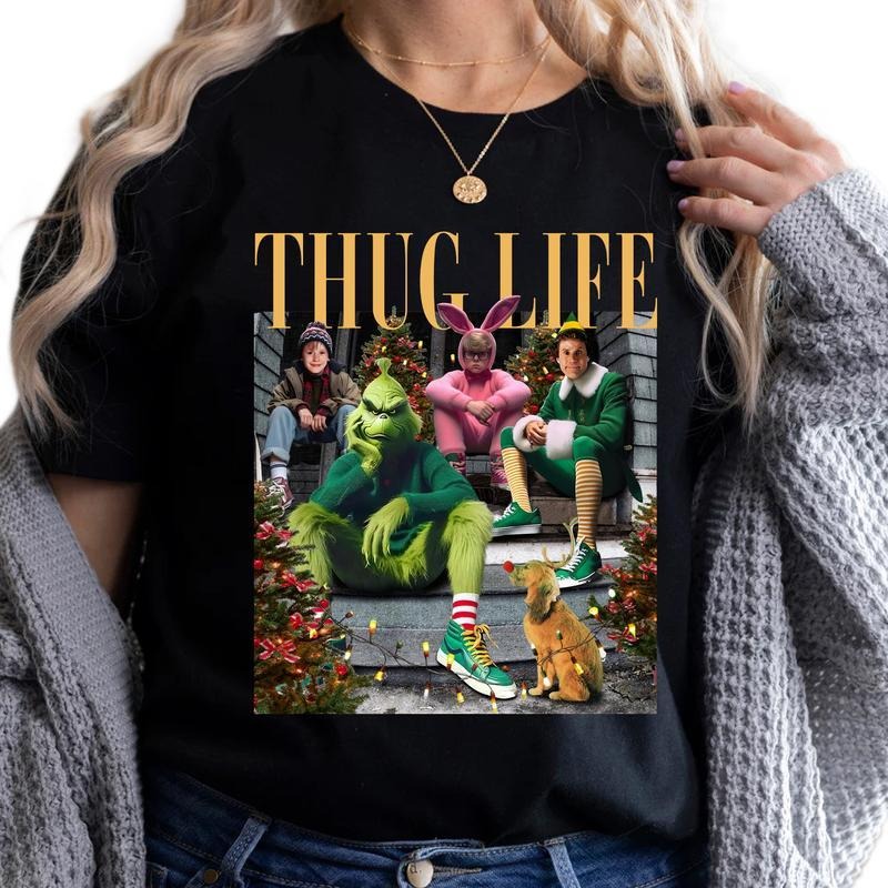 Thug Life Shirt, Merry Christmas Shirt, Christmas Movie Shirt, Christmas Thug Life Shirt Trendy Xmas Shirt Cotton Tee...