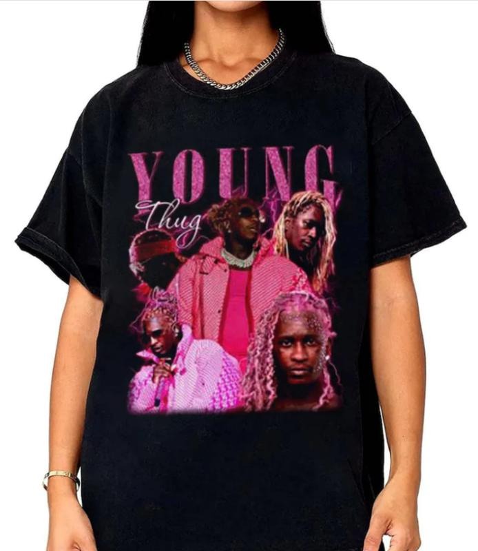 Thug Pink Hair Graphic T-Shirt, Retro Y2k American Rapper shirt, Thug Merch, 90s Hip Hop Music Gift Top Womenswear...
