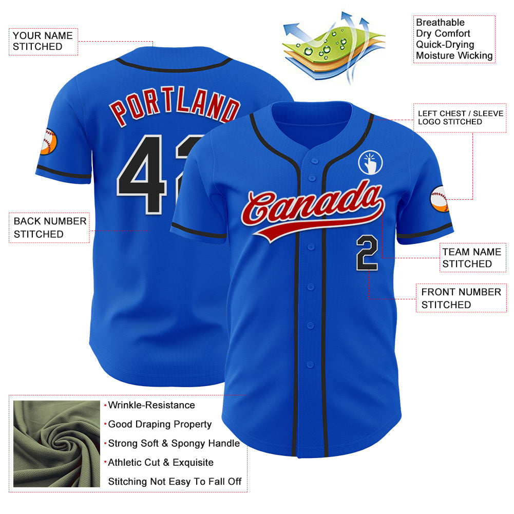 Custom Thunder Blue Black Red-White Authentic Baseball Jersey