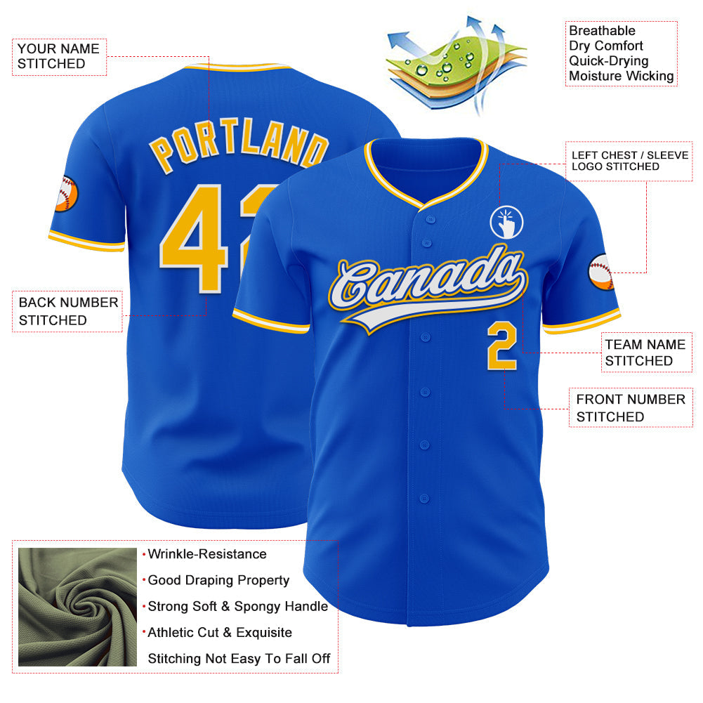 Custom Thunder Blue Gold-White Authentic Baseball Jersey
