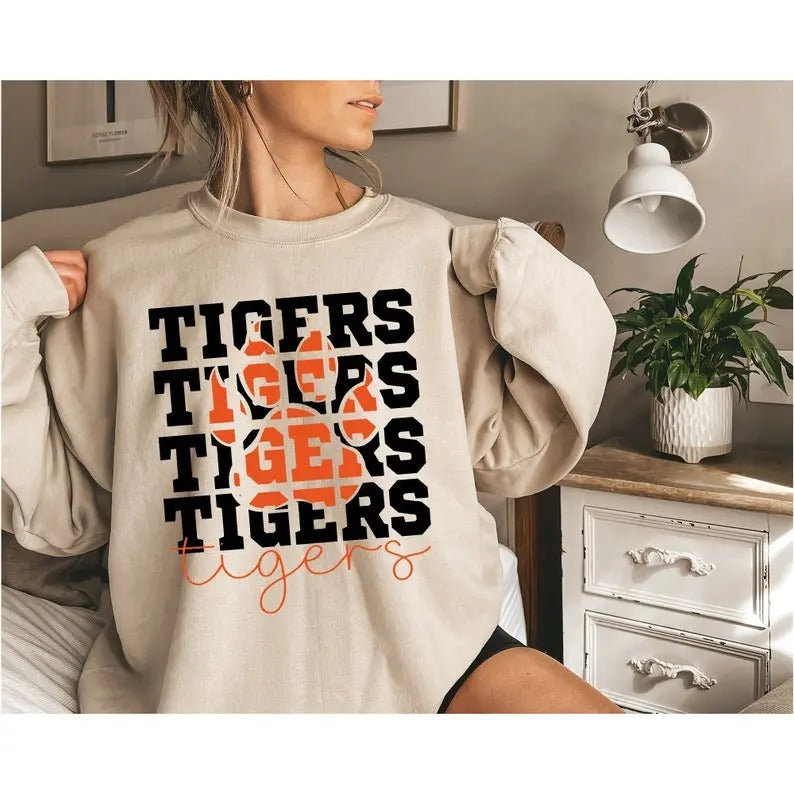 Tigers Sweatshirt, Tiger Sweatshirt, Tiger Football Sweater, School Spirit Hoodies, Football Mom Sweat, Game Day Sweater,...