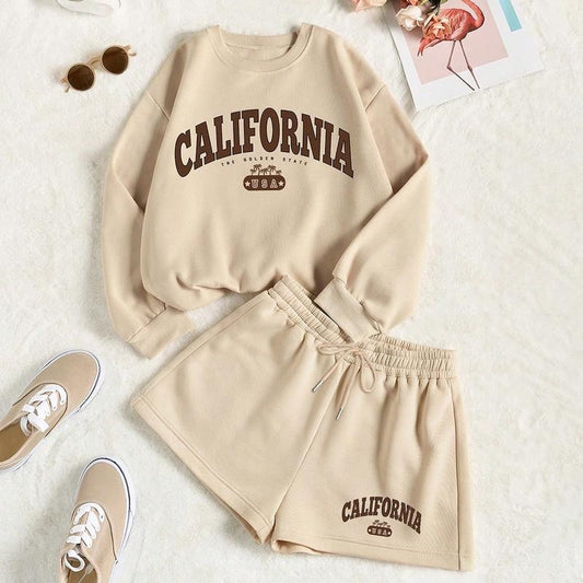 TikTokShopBacktoSchool 2 Piece Outfits Letter Printed Drop Shoulder Long Sleeve Sweatshirt and Shorts Sets T-Shirts, Hoodie