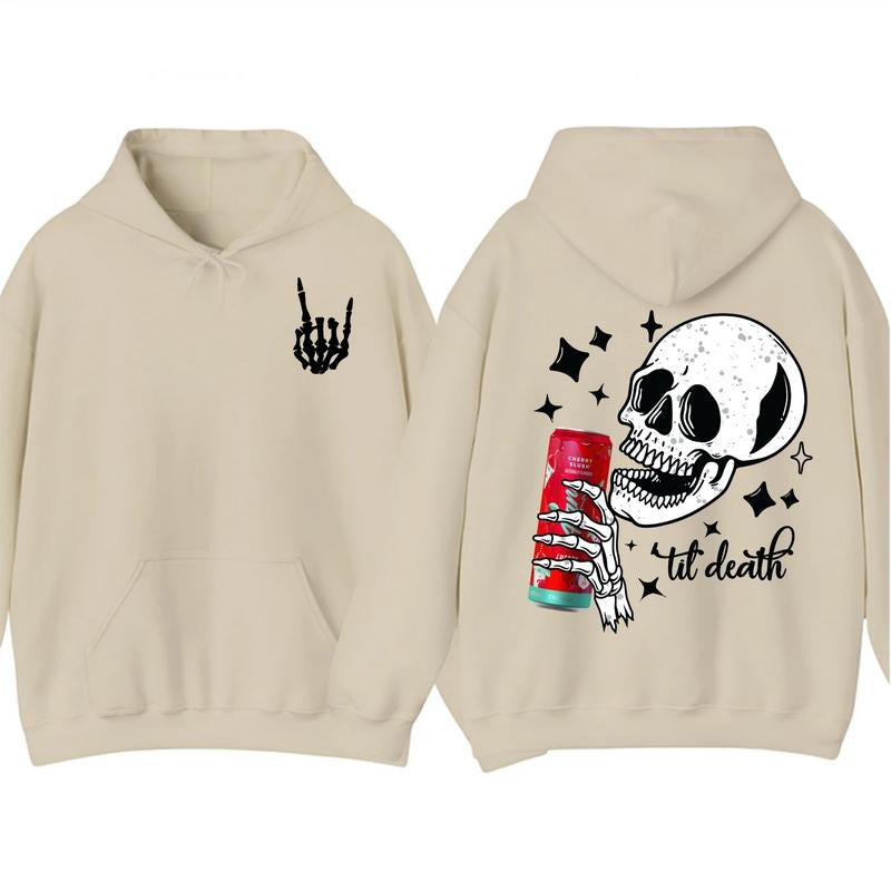 Til Death Alani Cherry Slush Hoodie - Skeleton Energy Drink Graphic Pullover, 2-Sided Streetwear Aesthetic Thermal Top,...