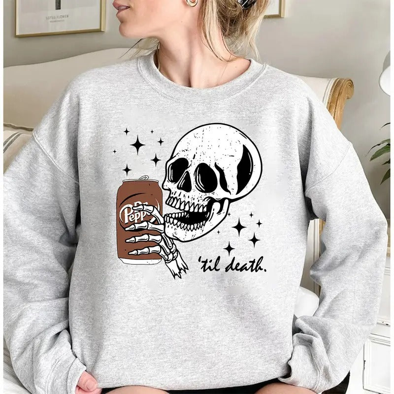 Till Death Dr. Pepper Sweatshirt, Skeleton Sweatshirt, Halloween Sweater, Cute Pepper Shirt, Skeleton drinking Dr. Pepper...