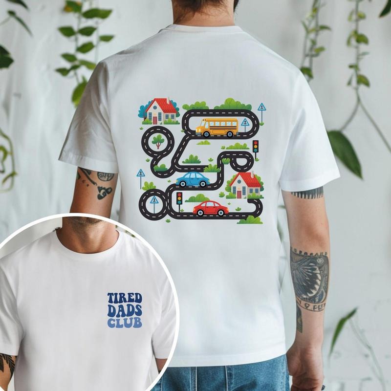 Tired Dads Club Play Cars On Dad's Back 2 Sides Shirt, Cute Tired Dads Club Shirt, Mat Road Car Race Track Shirt,...