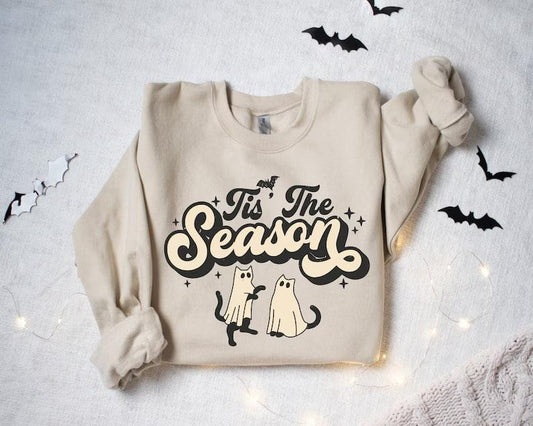 Tis The Season Halloween Sweatshirt, Retro Cat Ghost Sweatshirt, Halloween Sweater, Halloween Vibes, Cat Sweater, Fall...