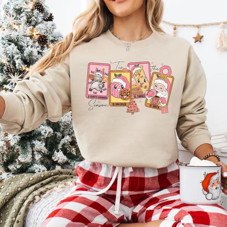 Tis The Season Mexican Christmas Sweatshirt, Pan Dulce Xmas T-shirt, Feliz Navidad Shirt, Cafecito Y Chisme Tee, El...
