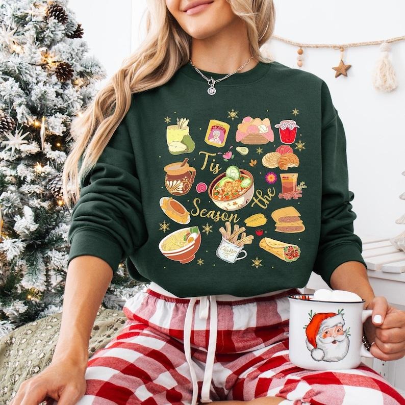 Tis The Season Mexican Christmas Sweatshirt, Pan Dulce Xmas T-shirt, Feliz Navidad Shirt, Cafecito Y Chisme Tee, El...