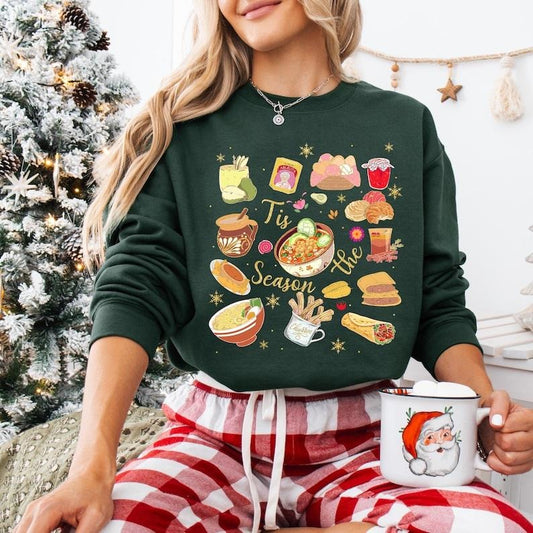 Tis The Season Mexican Christmas Sweatshirt, Pan Dulce Xmas T-shirt, Feliz Navidad Shirt, Cafecito Y Chisme Tee, El...