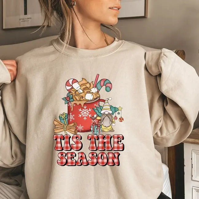 Tis The Season Sweatshirt, Retro Christmas Sweatshirt, Happy New Year , Cute Gingerbread Cookie T Sweatshirt, Family...