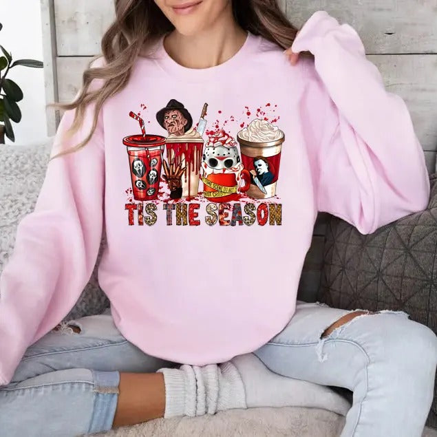 Tis The Season Sweatshirt, Skeleton Coffee Cups Sweatshirt, Halloween Coffee Sweatshirt, Latte Coffee Halloween...