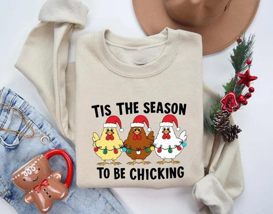Tis The Season To Be Chicking Sweatshirt, Chicken Sweatshirt Christmas, Farm Animal Christmas Shirt, Chicken Lover...