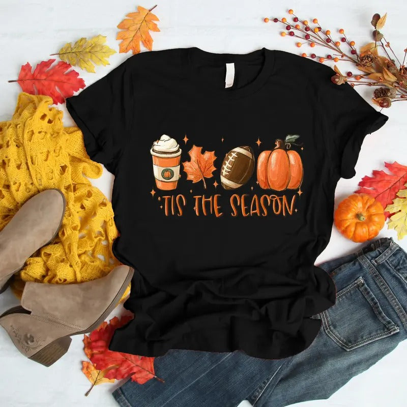 Tis The Season unisex Tshirt - Hot Coffee Shirt - Pumpkin Latte Drink