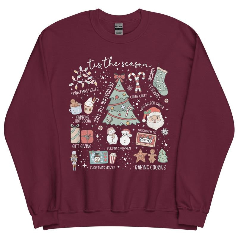 Tis the Season Christmas Doodles Crewneck - Unisex Apparel Relaxed Fit Printed In The USA Clothing Womenswear Casual...