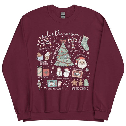 Tis the Season Christmas Doodles Crewneck - Unisex Apparel Relaxed Fit Printed In The USA Clothing Womenswear Casual...