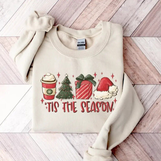 Tis the Season Christmas Sweatshirt, Christmas Coffee Shirt, Funny Christmas Crewneck Festive Holiday Tshirt Christmas...