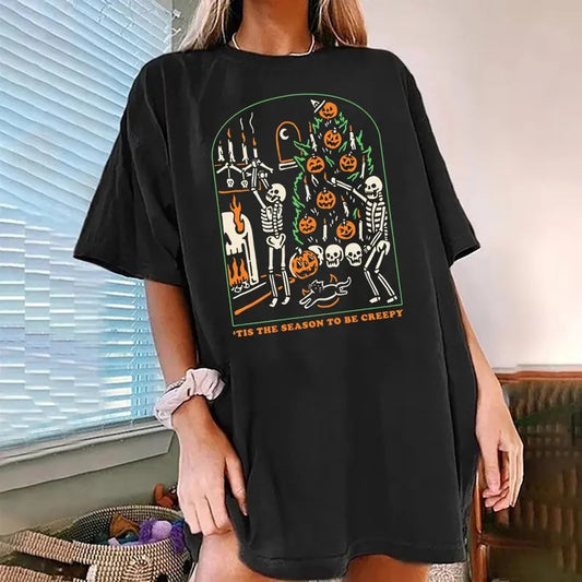 Tis the Season To Be Creepy Shirt, Funny Halloween Sweatshirt, Tis The Season Skeleton Dancing Shirt, Halloween Season,...