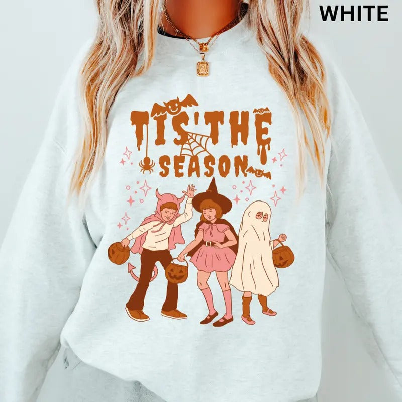 Tis the Season Trick or Treaters Crewneck - Unisex Relaxed Fit Printed in USA Casual Comfort Cotton Top Athletic Boho...