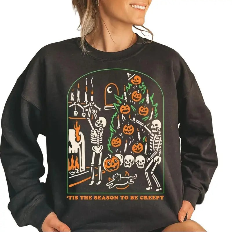 Tis the Season to be Creepy Sweatshirt And Hoodie, Dead Inside Halloween Sweatshirt , Black Halloween Sweatshirt , Funny...