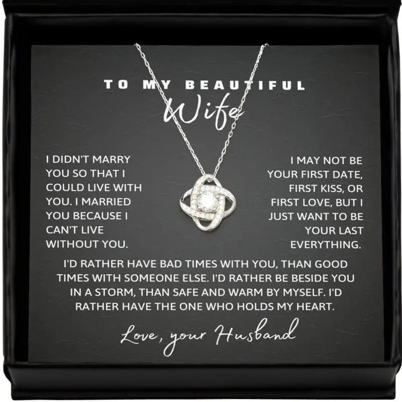 To My Beautiful Wife Love Knot Necklace, Christmas Gift For Wife, Christmas Necklace, Wife Necklace Gift, Wife Jewelry,...