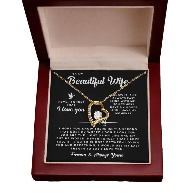 To My Beautiful Wife Necklace With I Love You, Necklace for Wife - Romantic Birthday and Valentine's Day Jewelry Gift,...