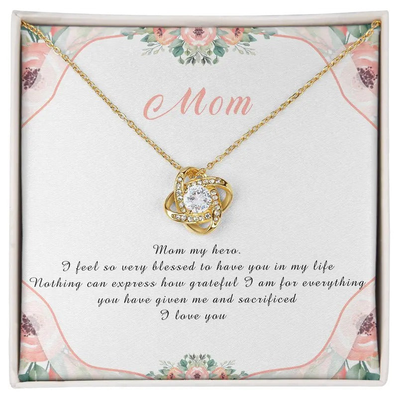 To My Mom Knot Necklace, Mom My Hero Jewelry Gift From Daughter, Necklace Mother's Day Present, Necklace With Message...
