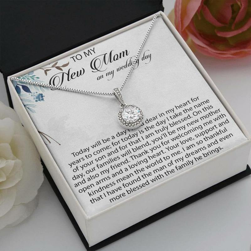 To My New Mother On My Wedding Day Necklace, Future Mother In Law Gift From Bride, Necklace With Message Card, Gift For...