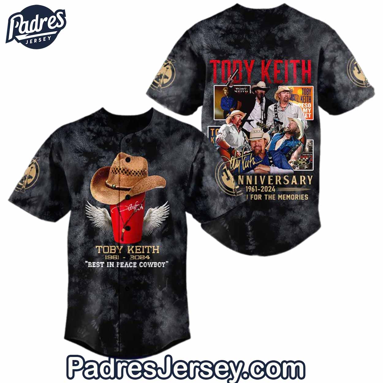 Toby Keith 1961-2024 Baseball Jersey Outfit - Padres Jersey Oasis: Elevate Your Baseball Style Game T-Shirts,... (Image 1)