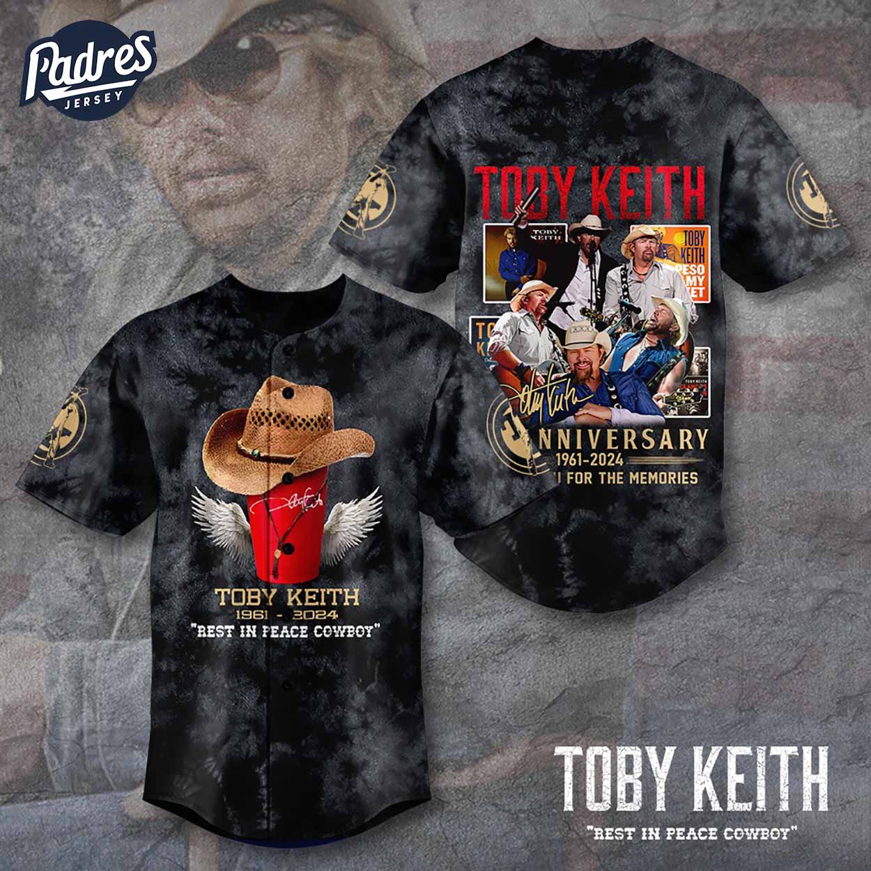 Toby Keith 1961-2024 Baseball Jersey Outfit - Padres Jersey Oasis: Elevate Your Baseball Style Game T-Shirts,... (Image 2)