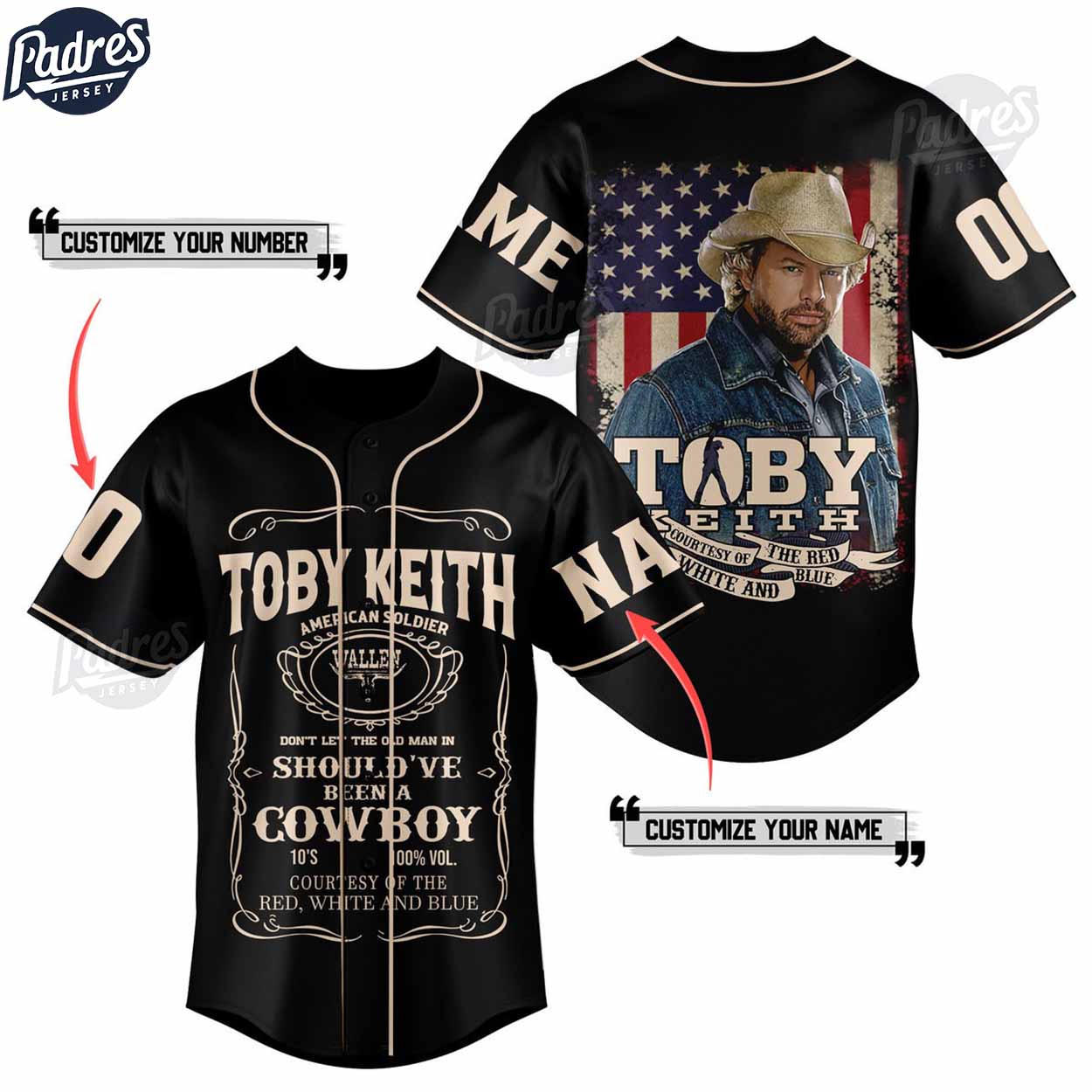 Toby Keith American Soldier Custom Baseball Jersey - Padres Jersey Oasis: Elevate Your Baseball Style Game... (Image 1)