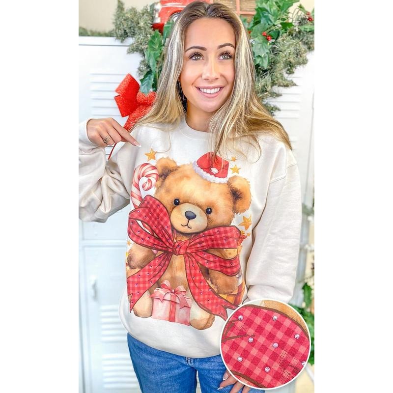 Toby Teddy Bear Christmas Rhinestone Graphic Sweatshirt T-Shirts, Hoodie | WearSparks.com