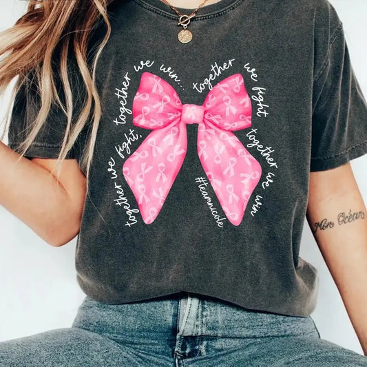Together We Fight Together We Win Pink Bow Breast Cancer T-shirt, Breast Cancer Awareness Shirt, Together We Fight We Win...
