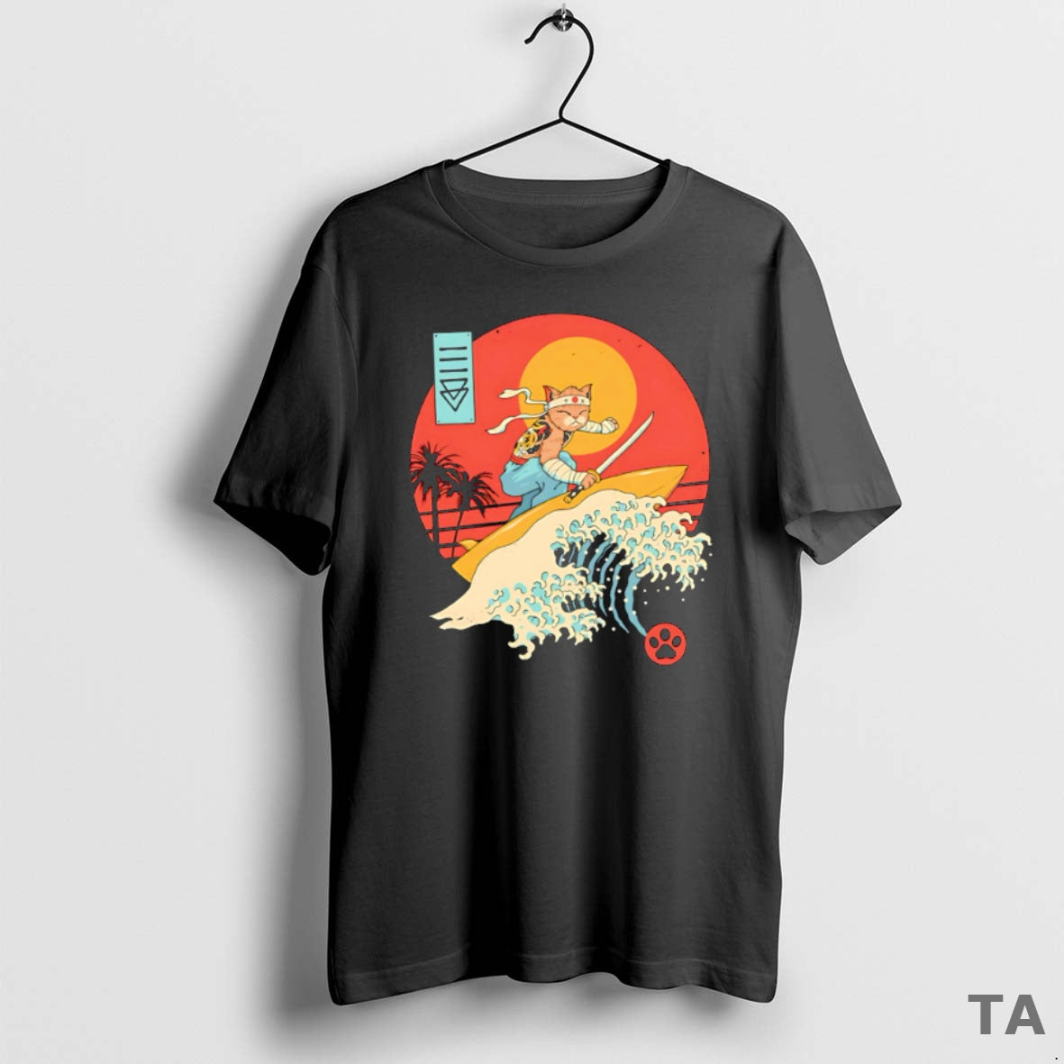 Top Catana Cat Surf Sunset Wave Japan T Shirt Sweater Hoodie, Sweatshirt | WearSparks.com