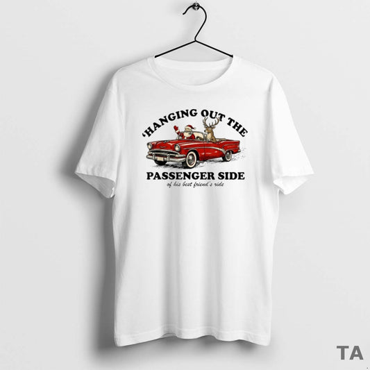 Top Hanging Out The Passenger Side Of His Best Friends Ride Santa Car Deer Merry T-Shirts, Hoodie, Sweatshirt