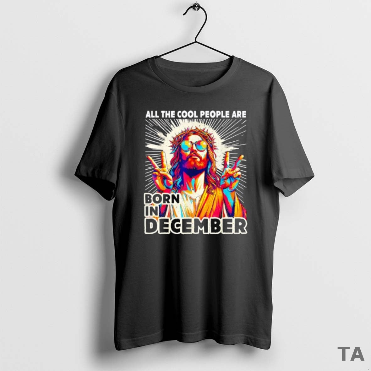 Top Jesus Making A Peace Sign All The Cool People Are Born In December Retro T-Shirts, Hoodie, Sweatshirt | WearSparks.com